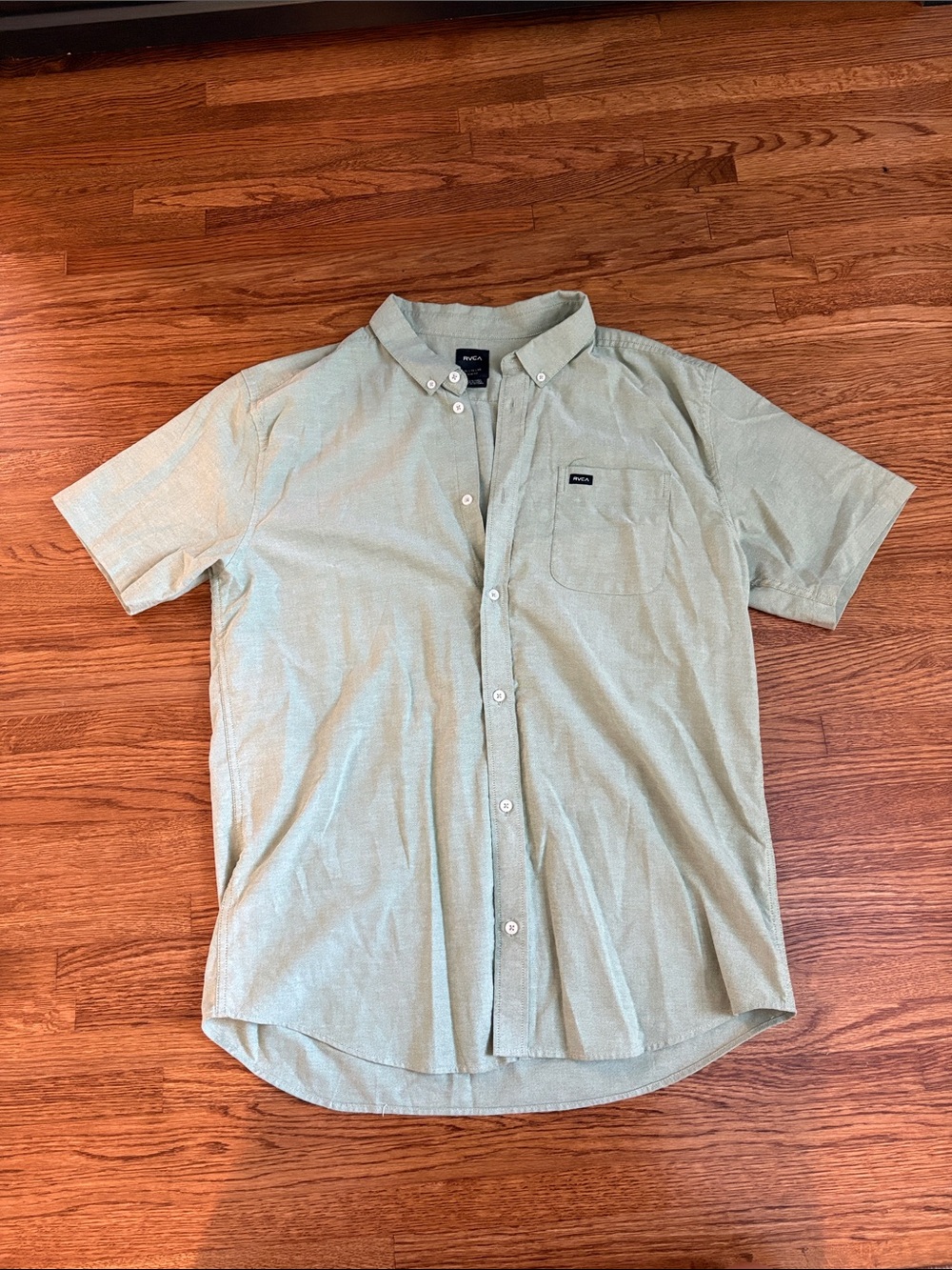 RVCA Short-Sleeve Button-Down Shirt in Light Green
